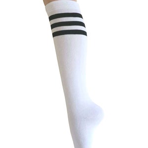 Women and Girls White with Triple Black Stripes  Halloween Costume Dress Socks
