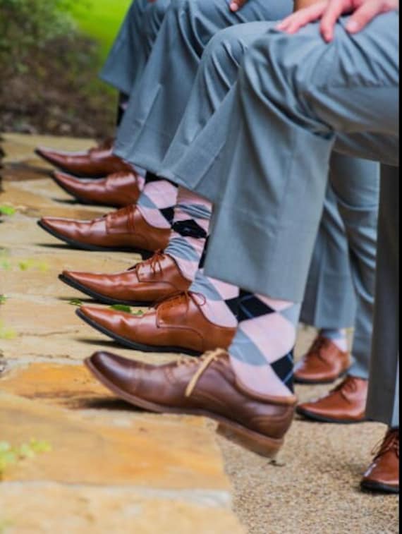 Men's Light Pink with Black and Gray Color Argyle Dress Socks