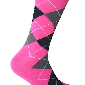 Men&#39;s Bright Pink/Navy Blue/Dark Grey Argyle Dress Socks
