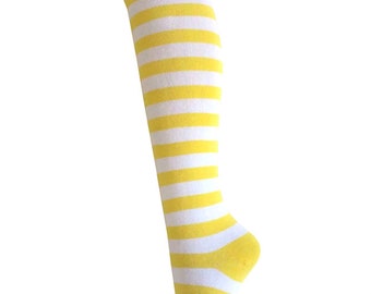 Women and Girls Yellow with White Zebra Stripes Knee High Costume Dress Socks