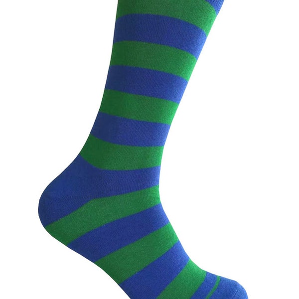 Men's Royal Blue With Green Color Stripes Dress Socks