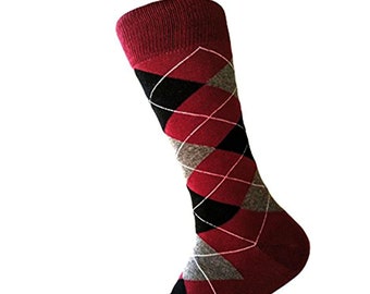 Junior Ring Bearer Boy's Burgundy(Claret/Sangria/Wine/Maroon) with Black and Heather Gray Argyle Dress Socks