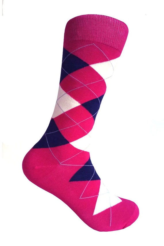 Men's Hot Pink/Navy/Off White Argyle Dress Socks | Etsy