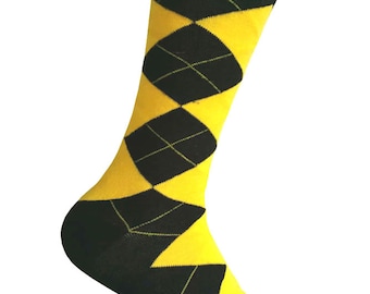 Men's Black and Yellow Argyle Dress Socks