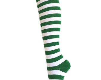 Women and Girls Green with White Zebra Stripes Costume Knee High Dress Socks