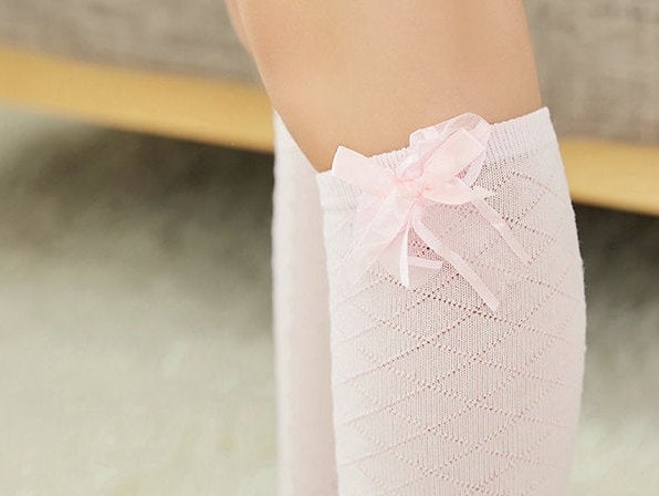 3 Paar Mädchen-Kniesocken Mit Schleife – Schulsocken, Lang, Baumwolle, Alle Größen