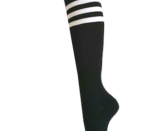 Chaussettes hautes rétro pour patins à roulettes à triple rayures pour femmes et filles