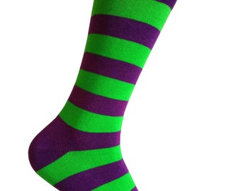Men's Purple with Green Stripes Dress Socks