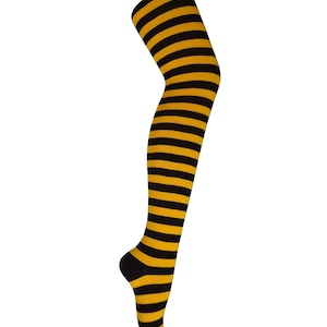 Women and Girls Black with Gold Yellow Zebra Stripes Thigh High Halloween Costume Socks