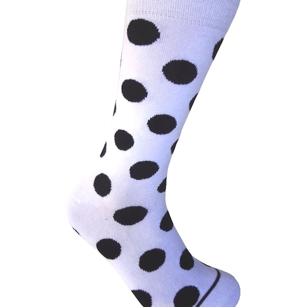 Men's White with Black Polka Dots Dress Socks