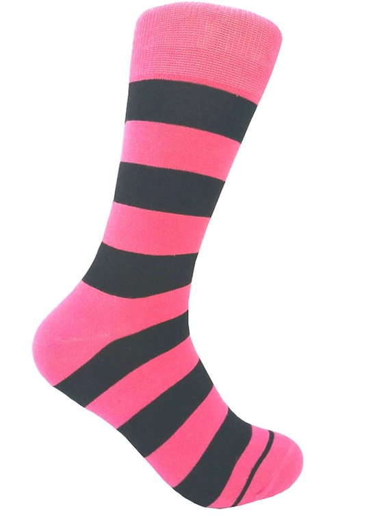 Men's Bright Pink/Dark Navy(Almost Black )Color Stripes Dress Socks Men's Bright Pink/Dark Navy(Almost Black )Color Stripes Dress Socks