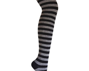 Women and Girls Black and Gray Halloween Costume Zebra Stripes Over Knee High and Knee High Socks