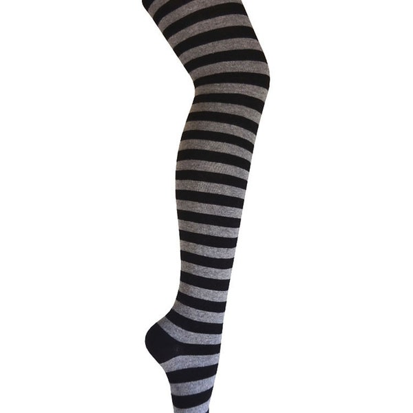 Women and Girls Black and Gray Halloween Costume Zebra Stripes Over Knee High and Knee High Socks