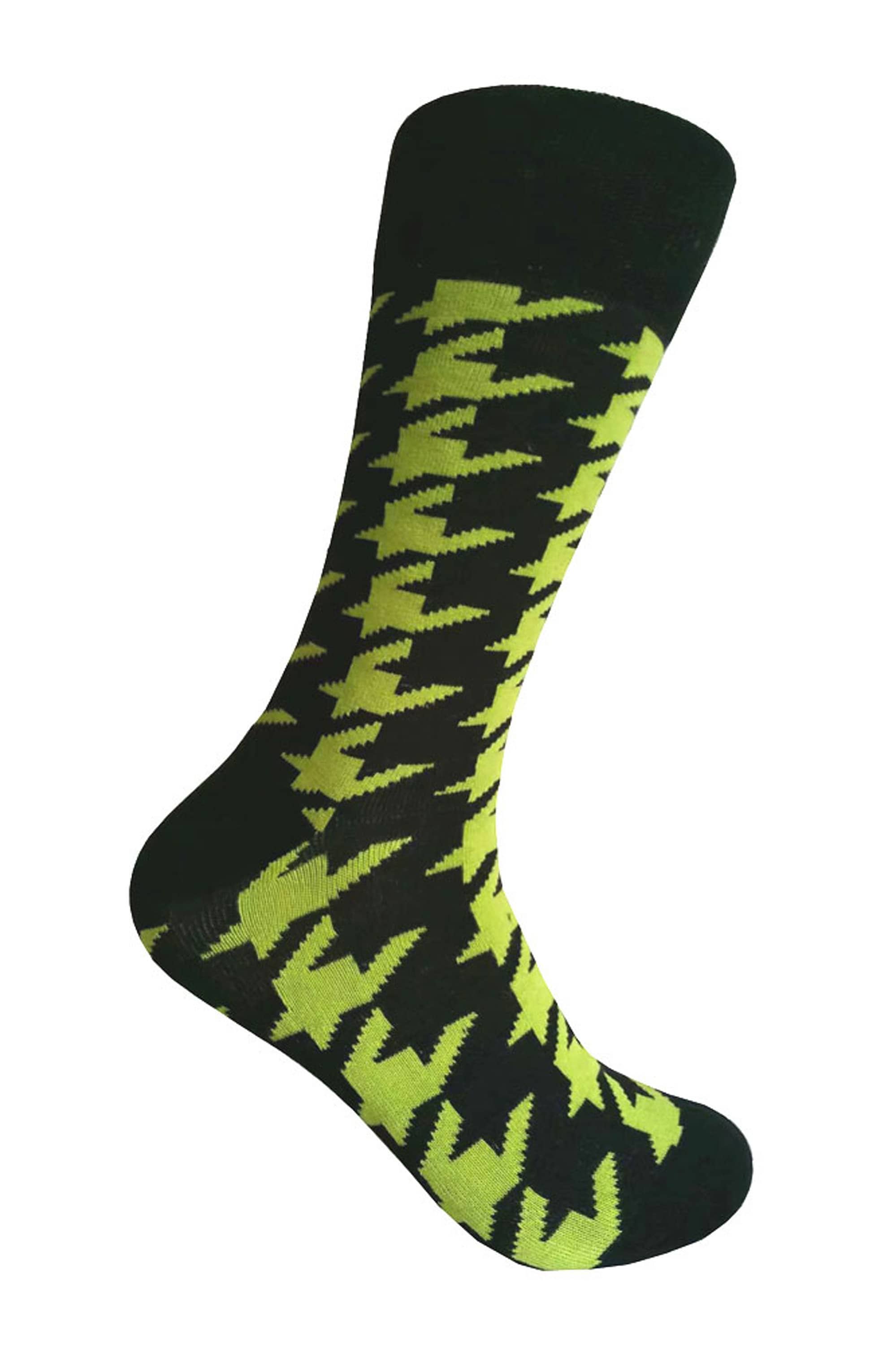 Men's Black with Lime Green Houndstooth Mid-calf Dress socks