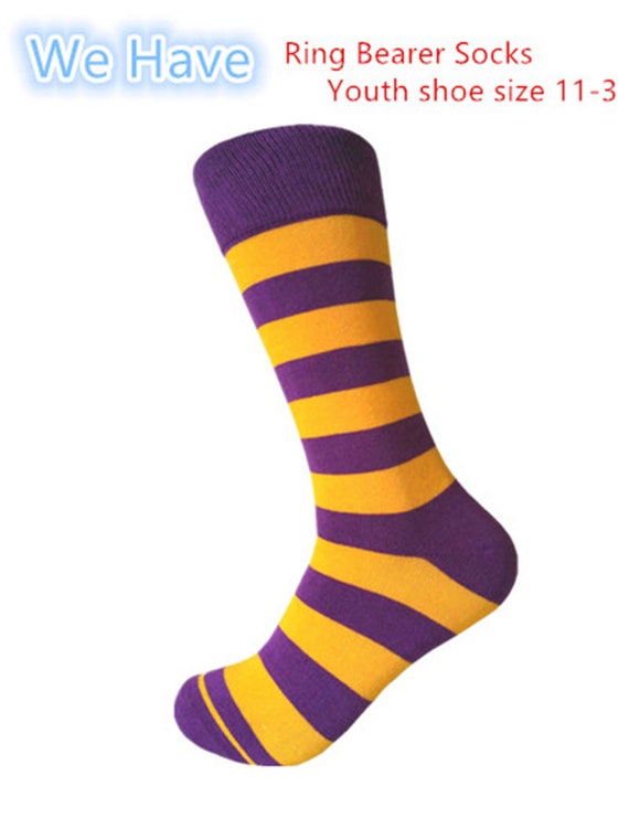 purple and gold dress socks Men's Yellow Stripes With Different Prime Color Cotton socks