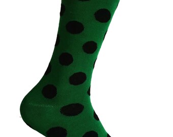 Men's Kelly Green with White Polka Dots Dress Socks