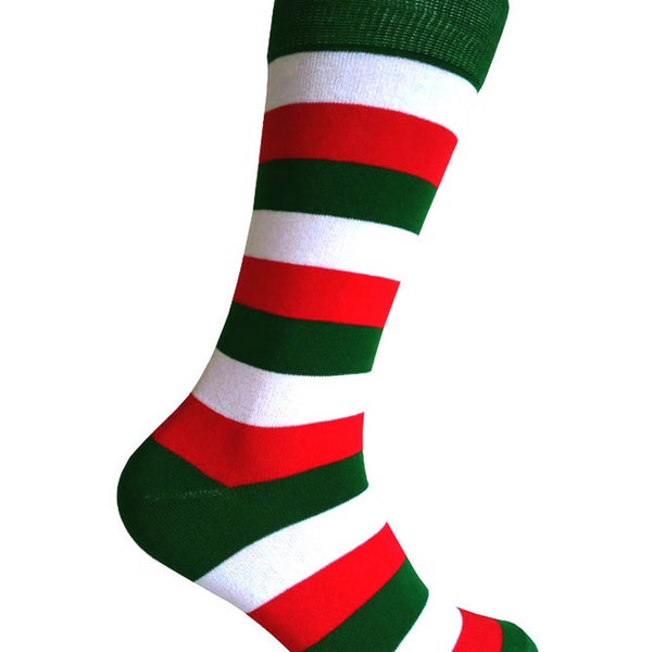 Men's Green/Red/White Color Stripes Dress Socks