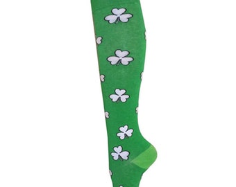 Women and Girls Knee High Irish Green Shamrocks Pattern St Patrick Day Socks