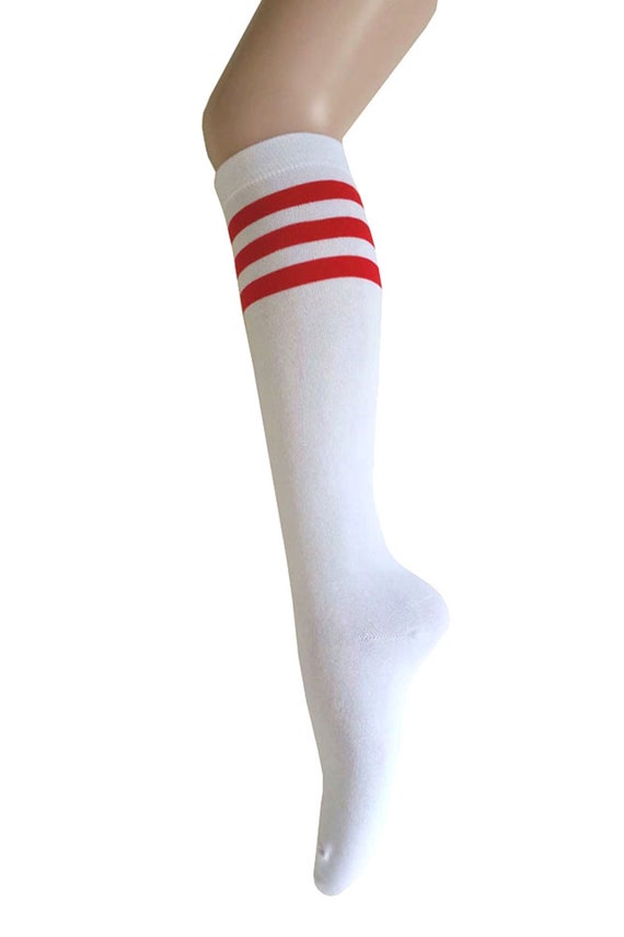 Women and Girls White With Triple Red Stripes Knee High Halloween