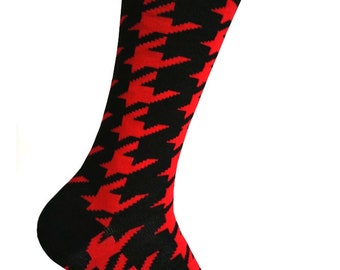 Triple M Plus Men's Black with Red Houndstooth Pattern Novelty Dress Socks Necktie Bowtie Pocket Square in Various Package