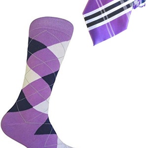 Lavender Color Plaid Necktie with Argyle Socks Set for Men in Multi-Occasion