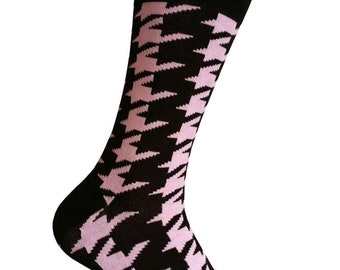 Men's Black with Light Pink Houndstooth Pattern Mid-calf Dress Socks