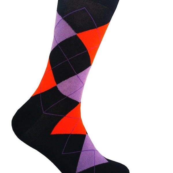 Men's Very Dark Navy Blue(almost black) /Lavender/Orange Argyle Dress socks.