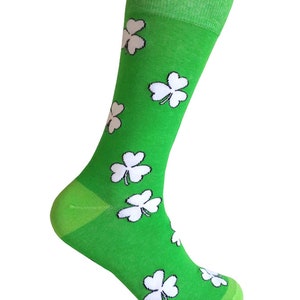 Men&#39;s St. Patrick Day Irish Green with White Shamrock Mid-calf Dress Socks