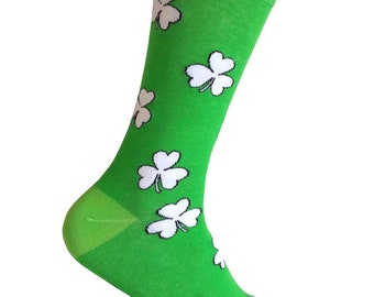 Men's St. Patrick Day Irish Green with White Shamrock Mid-calf Dress Socks