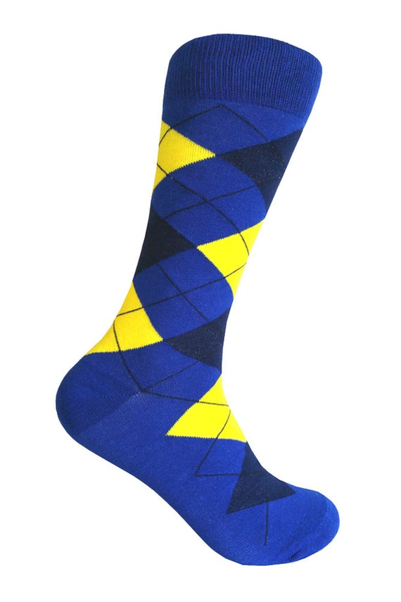 Men's Royal Blue/Bright Yellow/Navy Argyle Dress Socks | Etsy