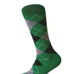 Junior Ring Bearer Boy&#39;s Irish Green with Black and Heather Gray Argyle Dress Socks