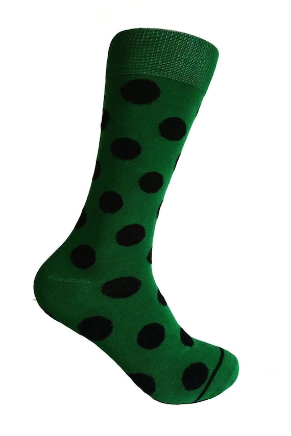 Men's Irish Green with Black Polka Dots Dress Socks