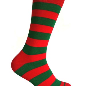 Men&#39;s Red with Green Stripes Dress Socks