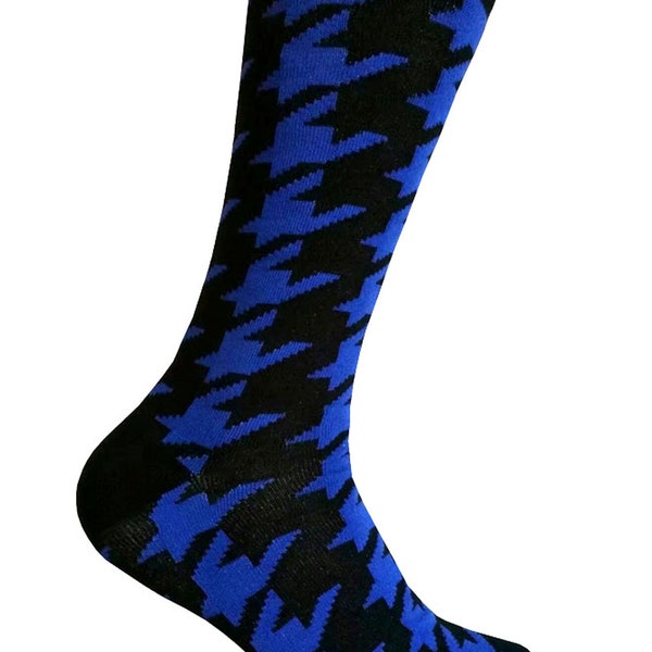 Men's Black with Royal Blue Houndstooth Pattern Dress Socks