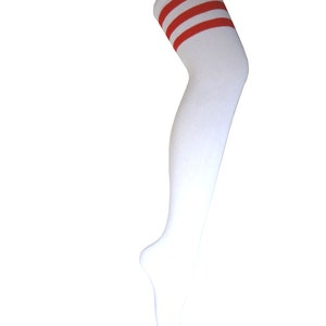 Women and Girls White with Triple Red Stripes Halloween Costume Thigh High Dress Socks