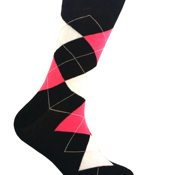 Men's Black/Bright Pink/White Argyle Dress socks