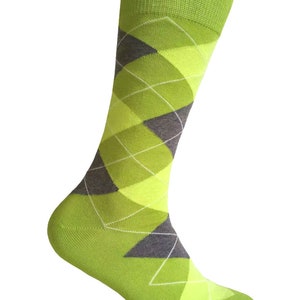 Men&#39;s Lime Green/Lime Yellow/Heather Gray  Color Argyle Dress Socks
