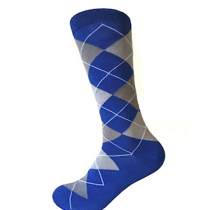Junior Ring Bearer Royal Blue with Heather Gray and Light Gray Color Argyle Dress Socks