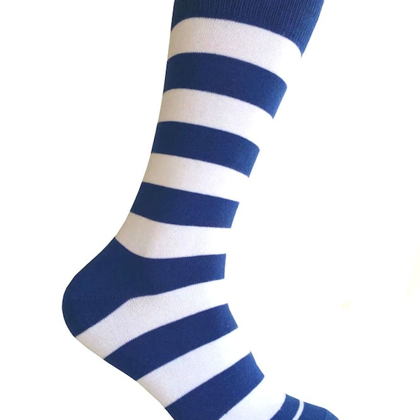 Men's Blue with White Color Stripes Dress Socks