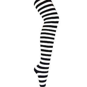 Women and Girls White and Black Halloween Costume Zebra Stripes Thigh High Socks