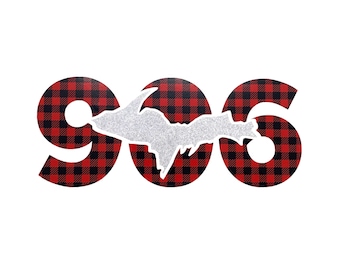 906 Car Decal, Upper Michigan Sticker, 906 Stickers Buffalo Plaid and Glitter