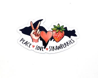 Strawberries U.P. Sticker/Magnet, Peace Love, Strawberry Festival Chassell Michigan