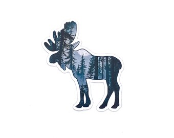Moose Upper Michigan Sticker/Magnet, Upper Peninsula Forest Trees