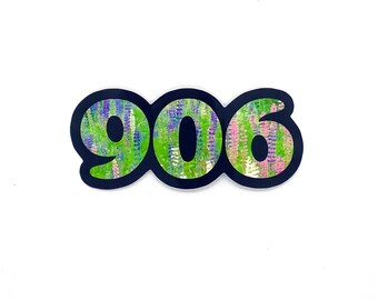 906 Flowers Sticker/Magnet, Area Code, Lupines Green Purple Pink, U.P. Design