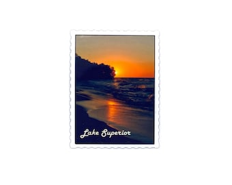 Lake Superior Sunset Sticker/Magnet, Great Lakes Travel Souvenir