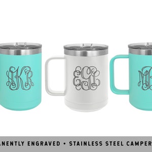 MONOGRAM CAMPING MUGS | Bachelorette Camping Mugs | Personalized Bridal Party Gifts | Bridesmaid Proposals | Wedding Day Favors