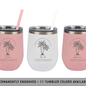 PALM WINE TUMBLER | Beach Vacation Wine Tumbler | Tropical Bachelorette Wine Tumbler | Beach Party Wine Cup | Palm Tree Bachelorette Favors image 1