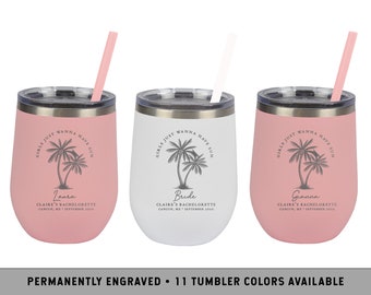 PALM WINE TUMBLER | Beach Vacation Wine Tumbler | Tropical Bachelorette Wine Tumbler | Beach Party Wine Cup | Palm Tree Bachelorette Favors