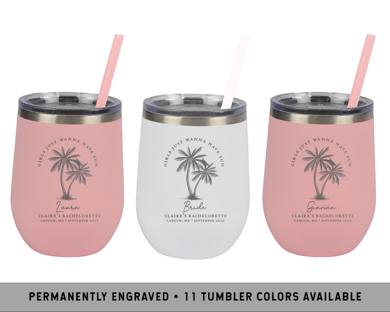 PALM WINE TUMBLER | Beach Vacation Wine Tumbler | Tropical Bachelorette Wine Tumbler | Beach Party Wine Cup | Palm Tree Bachelorette Favors image 1
