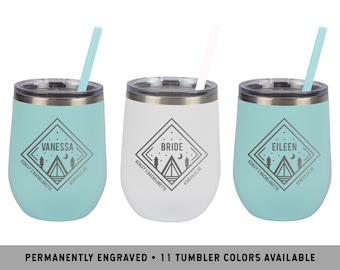 GLAMPING WINE TUMBLER | Camping Bachelorette Trip | Personalized Glamping Gifts | Bridesmaid Proposals | Camping Trip Wine Tumblers